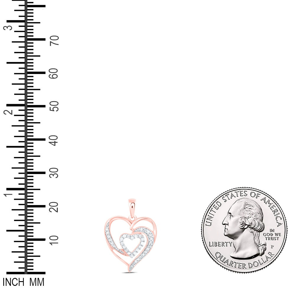 0.15 Ctw Natural Diamond Open Double Heart Pendant in 10k Rose Gold