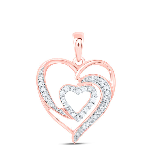 0.15 Ctw Natural Diamond Open Double Heart Pendant in 10k Rose Gold