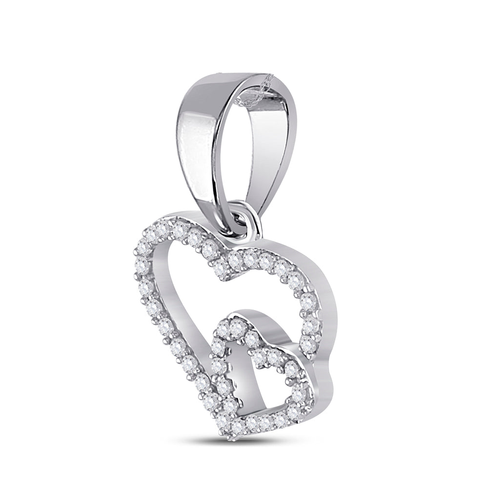 0.1 Ctw Natural Diamond Open Double Heart Pendant in 10k White Gold