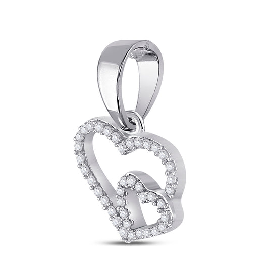 0.1 Ctw Natural Diamond Open Double Heart Pendant in 10k White Gold