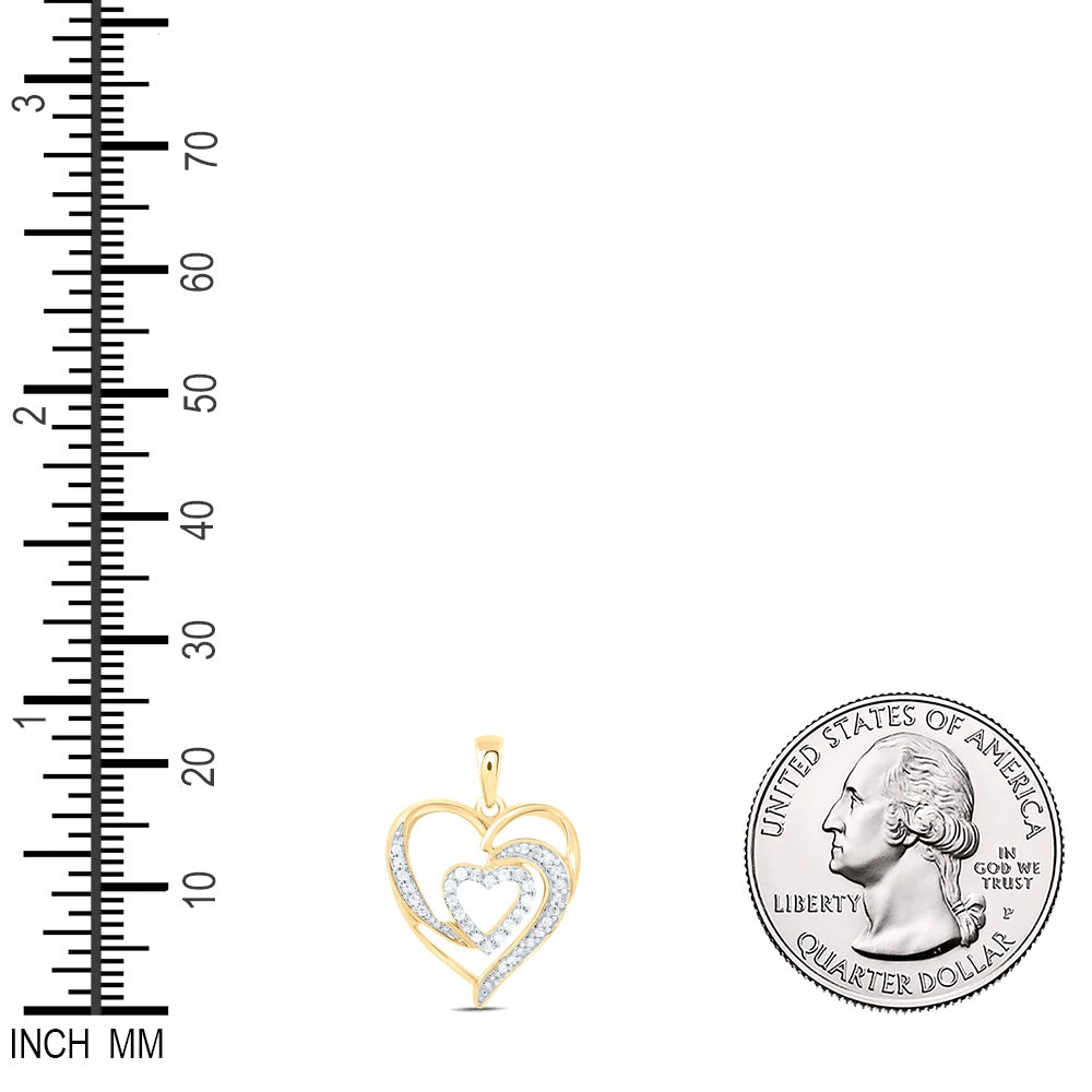 0.15 Ctw Natural Diamond Open Double Heart Pendant in 10k Yellow Gold