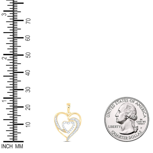 0.15 Ctw Natural Diamond Open Double Heart Pendant in 10k Yellow Gold