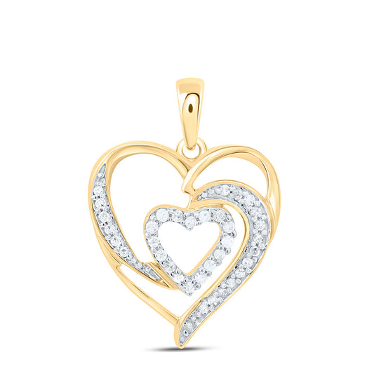 0.15 Ctw Natural Diamond Open Double Heart Pendant in 10k Yellow Gold