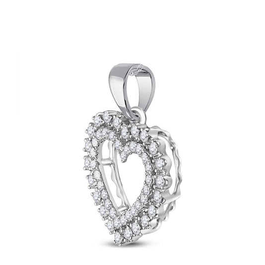 0.43 Ctw Natural Diamond Open heart Gift Pendant in 14k White Gold