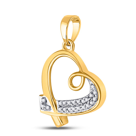 0.1 Ctw Natural Diamond Open Heart Pendant in 10k Yellow Gold