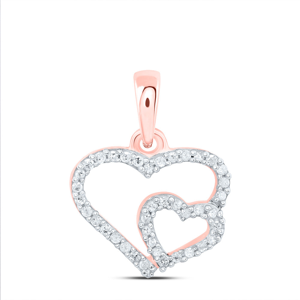 0.1 Ctw Natural Diamond Open Double Heart Pendant in 10k Rose Gold
