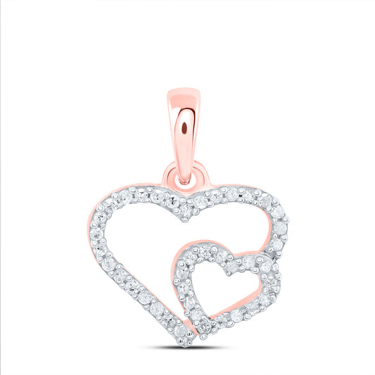 0.1 Ctw Natural Diamond Open Double Heart Pendant in 10k Rose Gold