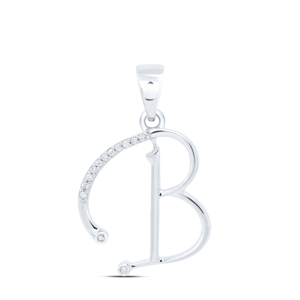 0.07 Ctw Natural Diamond Designer Initial Letter B Pendant in 10k White Gold