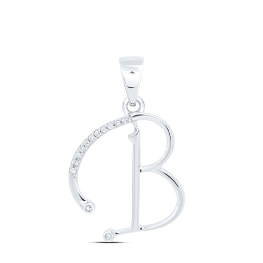 0.07 Ctw Natural Diamond Designer Initial Letter B Pendant in 10k White Gold