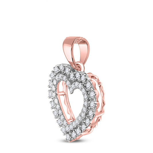 0.4 Ctw Natural Diamond Open heart Gift Pendant in 14k Rose Gold