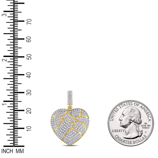 0.65 Ctw Natural Diamond Broken Shattered Heart Pendant in 10k Yellow Gold