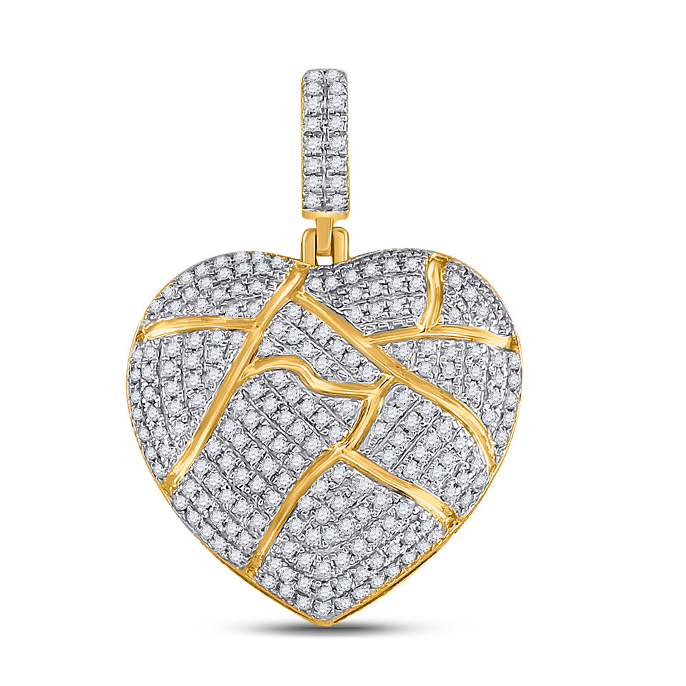 0.65 Ctw Natural Diamond Broken Shattered Heart Pendant in 10k Yellow Gold