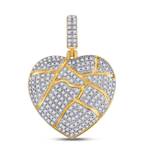 0.65 Ctw Natural Diamond Broken Shattered Heart Pendant in 10k Yellow Gold