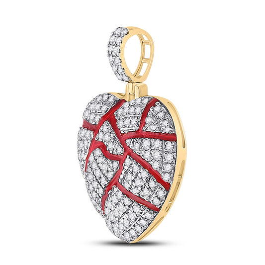 0.4 Ctw Natural Diamond Hiphop Cluster Heart Red Break Pendant in 10k Yellow Gold
