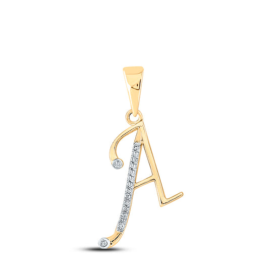 0.07 Ctw Natural Diamond Designer Initial Letter A Pendant in 10k Yellow Gold