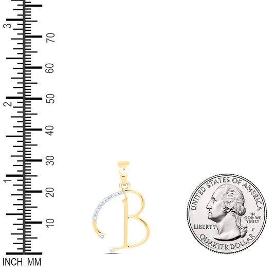 0.07 Ctw Natural Diamond Designer Initial Letter B Pendant in 10k Yellow Gold