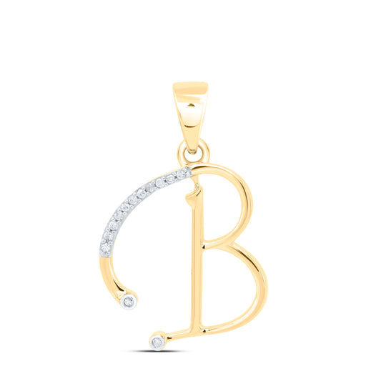 0.07 Ctw Natural Diamond Designer Initial Letter B Pendant in 10k Yellow Gold