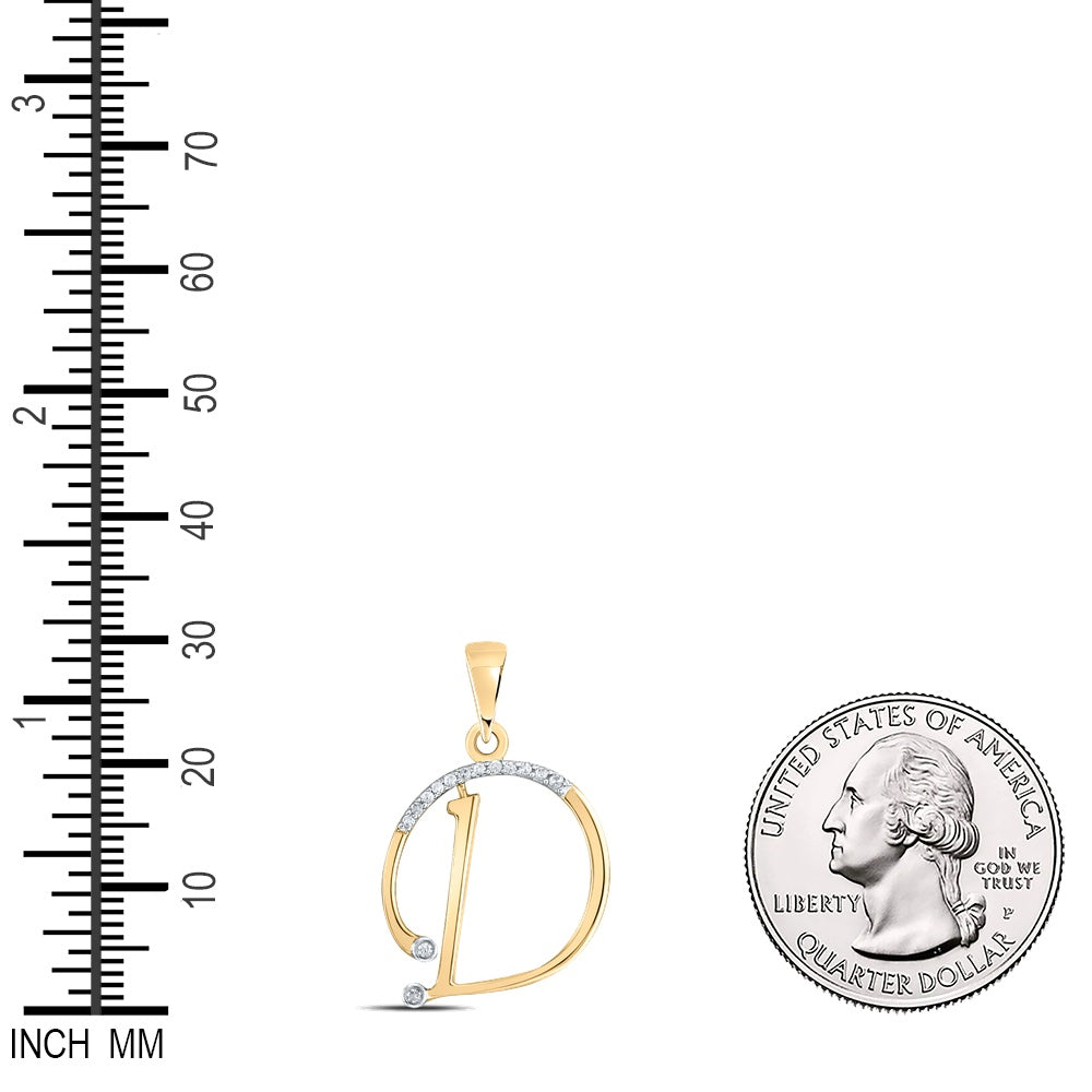 0.07 Ctw Natural Diamond Designer Initial Letter D Pendant in 10k Yellow Gold