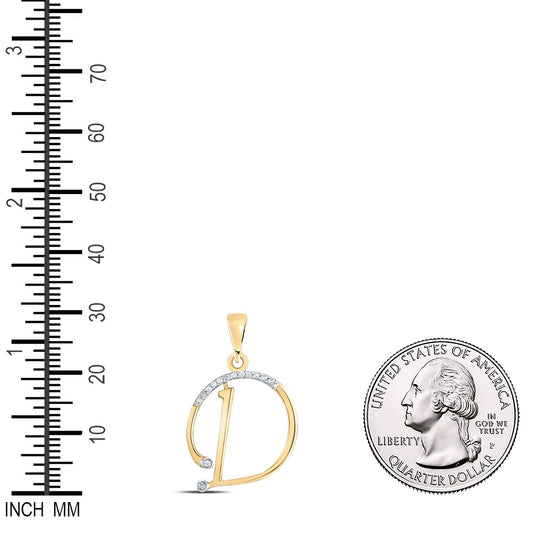 0.07 Ctw Natural Diamond Designer Initial Letter D Pendant in 10k Yellow Gold