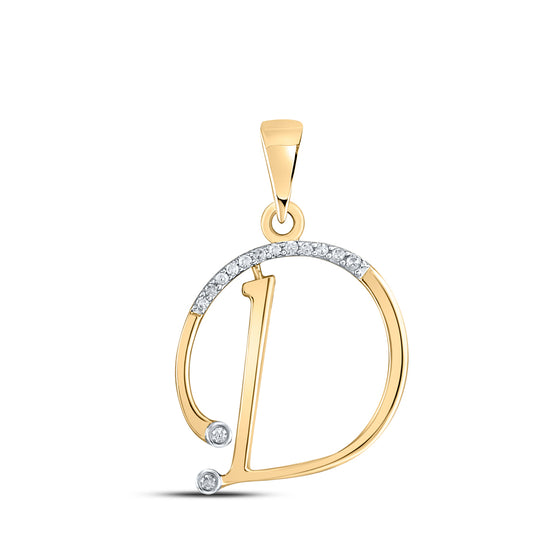 0.07 Ctw Natural Diamond Designer Initial Letter D Pendant in 10k Yellow Gold