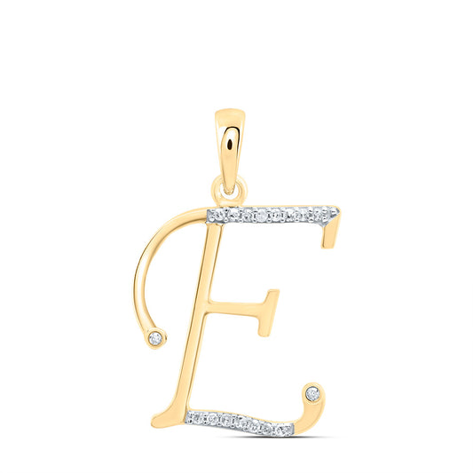 0.07 Ctw Natural Diamond Designer Initial Letter E Pendant in 10k Yellow Gold