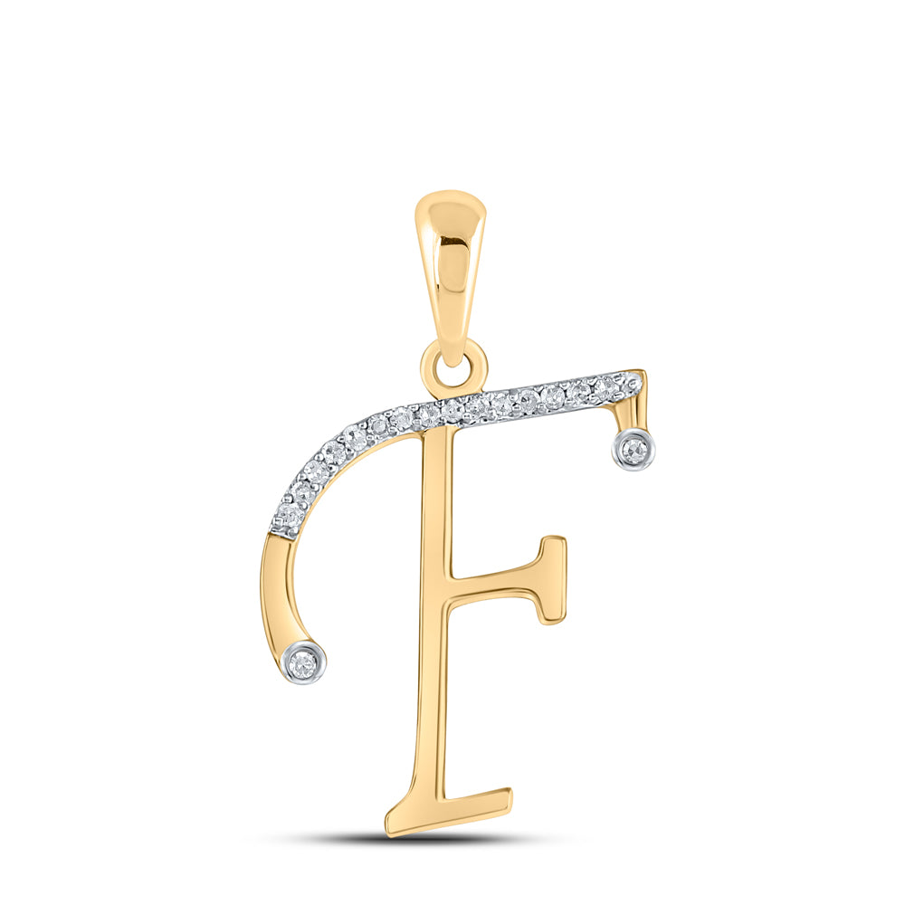 0.07 Ctw Natural Diamond Designer Initial Letter F Pendant in 10k Yellow Gold