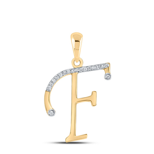0.07 Ctw Natural Diamond Designer Initial Letter F Pendant in 10k Yellow Gold