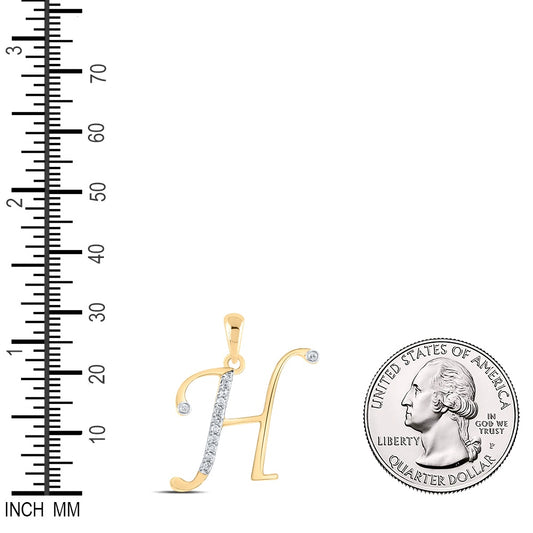 0.08 Ctw Natural Diamond Designer Initial Letter H Pendant in 10k Yellow Gold