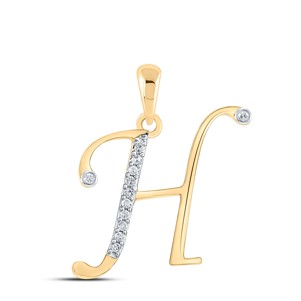 0.08 Ctw Natural Diamond Designer Initial Letter H Pendant in 10k Yellow Gold