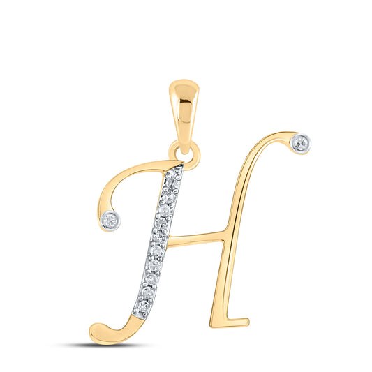 0.08 Ctw Natural Diamond Designer Initial Letter H Pendant in 10k Yellow Gold