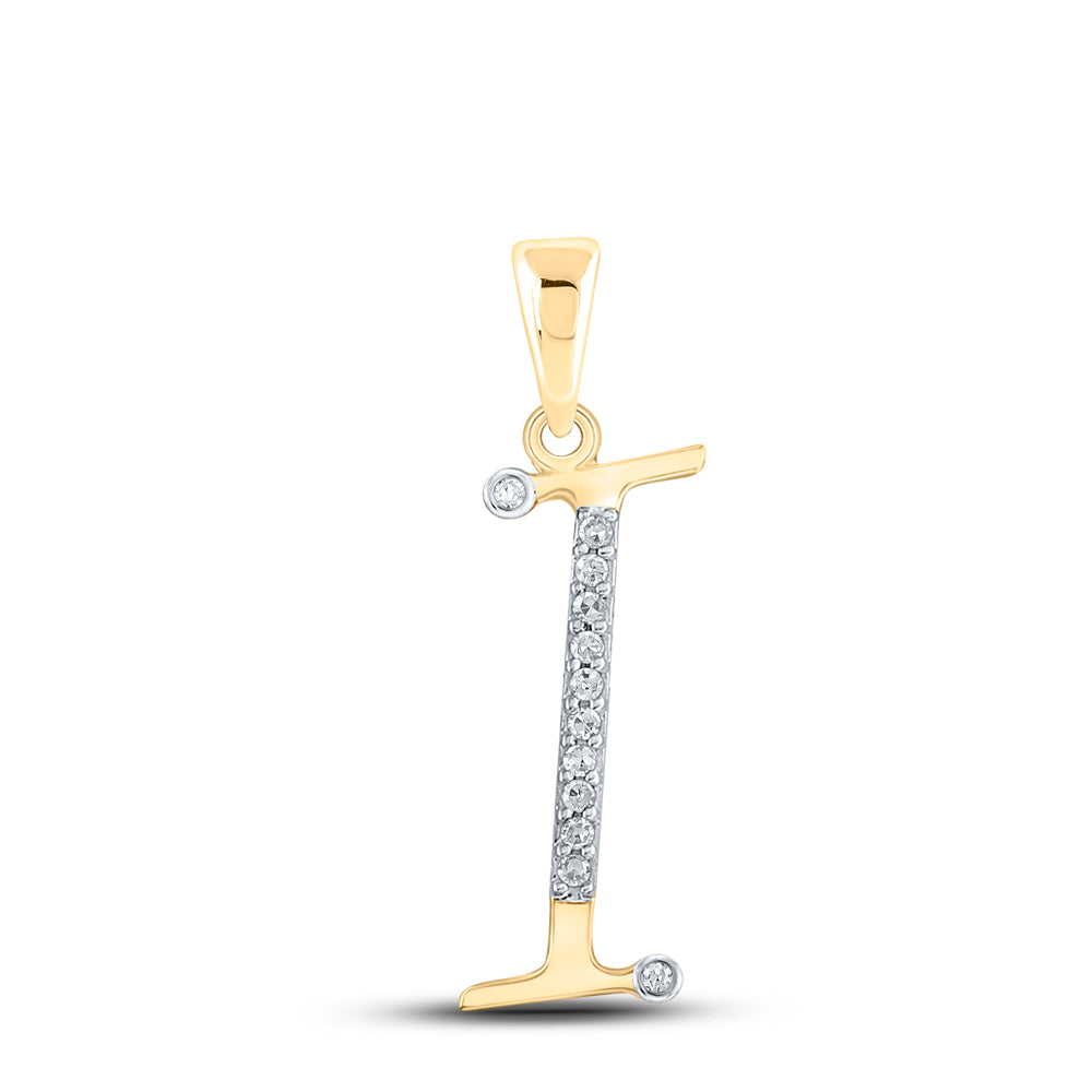 0.07 Ctw Natural Diamond Designer Initial Letter I Pendant in 10k Yellow Gold