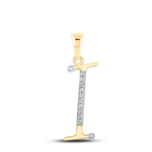 0.07 Ctw Natural Diamond Designer Initial Letter I Pendant in 10k Yellow Gold