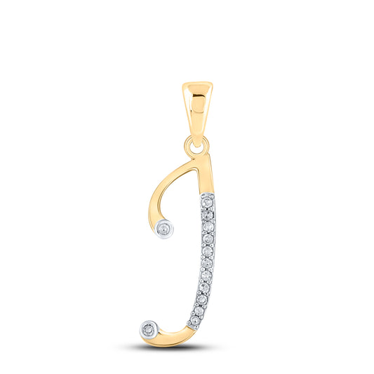 0.09 Ctw Natural Diamond Designer Initial Letter J Pendant in 10k Yellow Gold