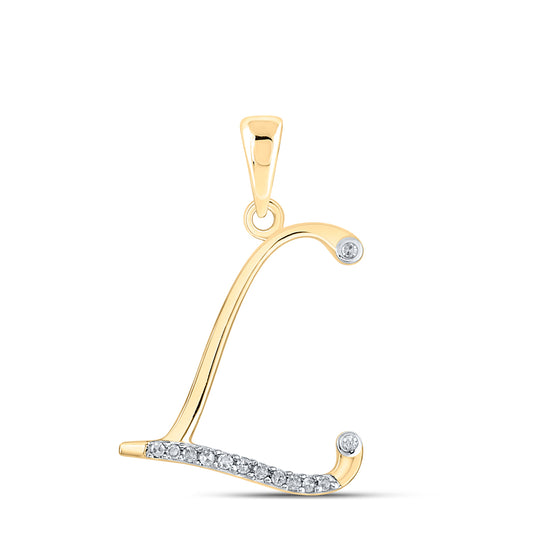 0.07 Ctw Natural Diamond Designer Initial Letter L Pendant in 10k Yellow Gold