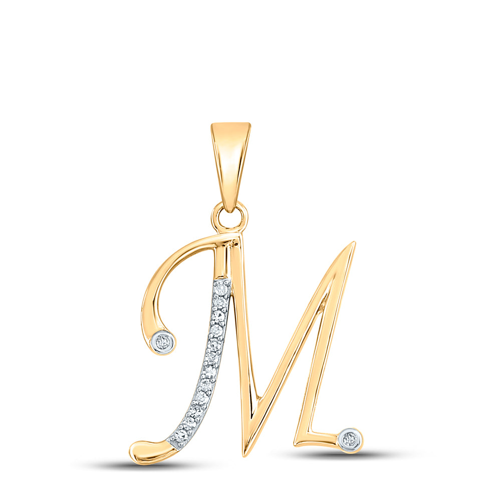0.06 Ctw Natural Diamond Designer Initial Letter M Pendant in 10k Yellow Gold
