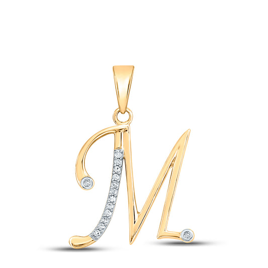 0.06 Ctw Natural Diamond Designer Initial Letter M Pendant in 10k Yellow Gold