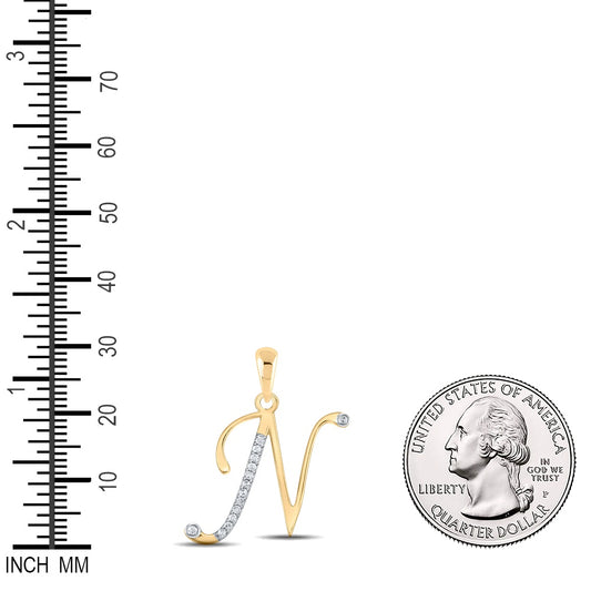 0.06 Ctw Natural Diamond Designer Initial Letter N Pendant in 10k Yellow Gold