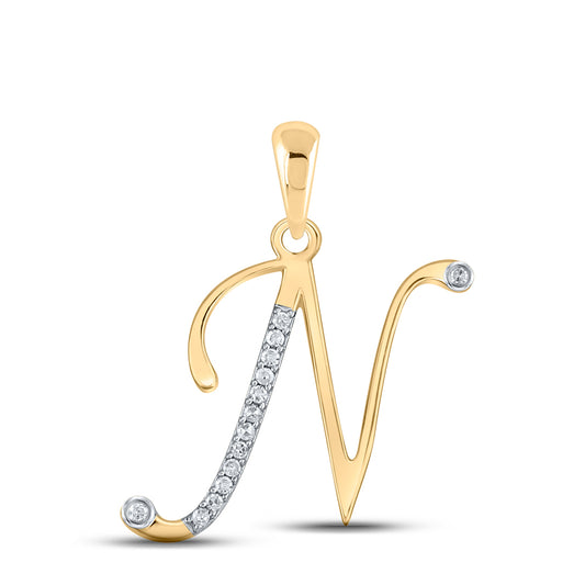 0.06 Ctw Natural Diamond Designer Initial Letter N Pendant in 10k Yellow Gold
