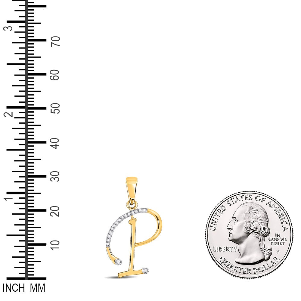 0.07 Ctw Natural Diamond Designer Initial Letter P Pendant in 10k Yellow Gold