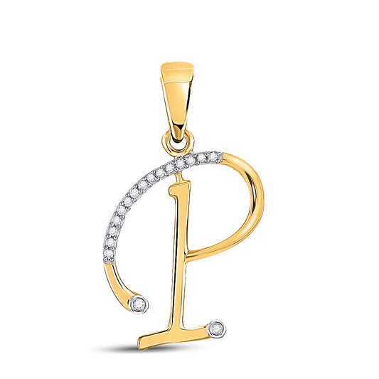 0.07 Ctw Natural Diamond Designer Initial Letter P Pendant in 10k Yellow Gold