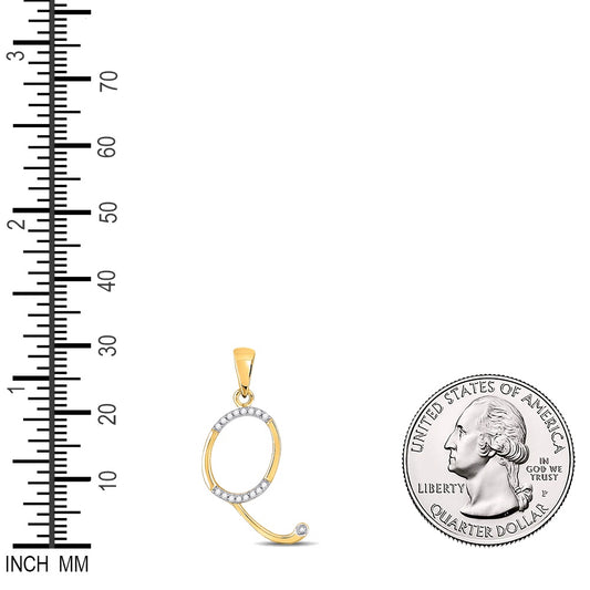 0.07 Ctw Natural Diamond Designer Initial Letter Q Pendant in 10k Yellow Gold