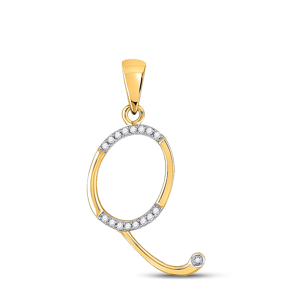 0.07 Ctw Natural Diamond Designer Initial Letter Q Pendant in 10k Yellow Gold