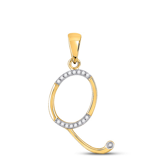 0.07 Ctw Natural Diamond Designer Initial Letter Q Pendant in 10k Yellow Gold