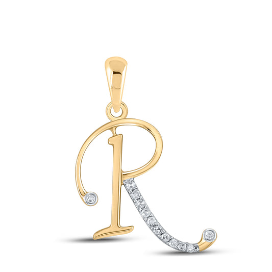 0.07 Ctw Natural Diamond Designer Initial Letter R Pendant in 10k Yellow Gold