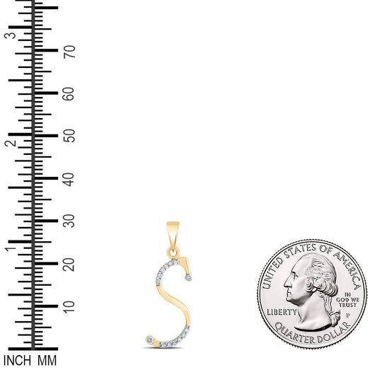 0.09 Ctw Natural Diamond Designer Initial Letter S Pendant in 10k Yellow Gold