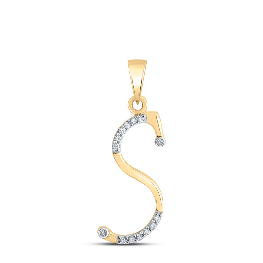 0.09 Ctw Natural Diamond Designer Initial Letter S Pendant in 10k Yellow Gold