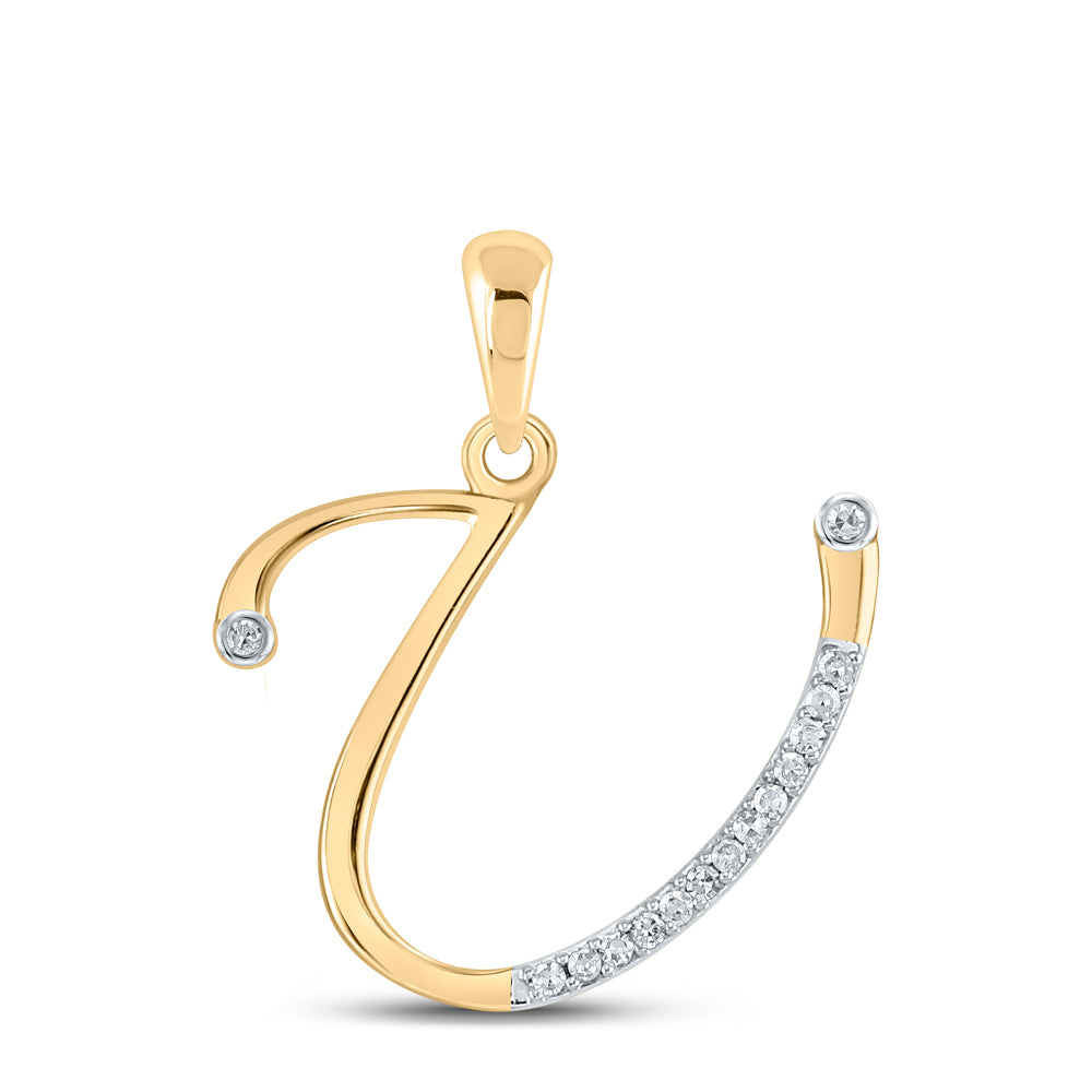 0.08 Ctw Natural Diamond Designer Initial Letter U Pendant in 10k Yellow Gold