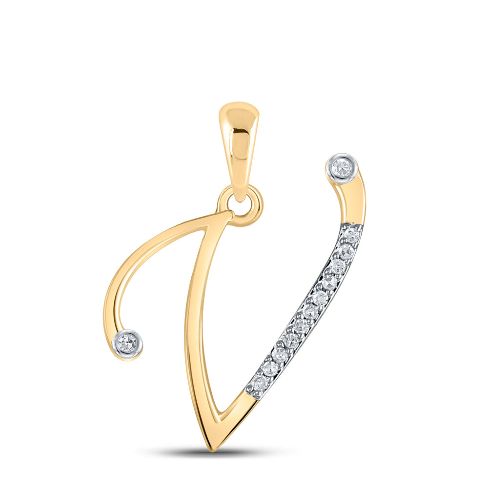 0.05 Ctw Natural Diamond Designer Initial Letter V Pendant in 10k Yellow Gold