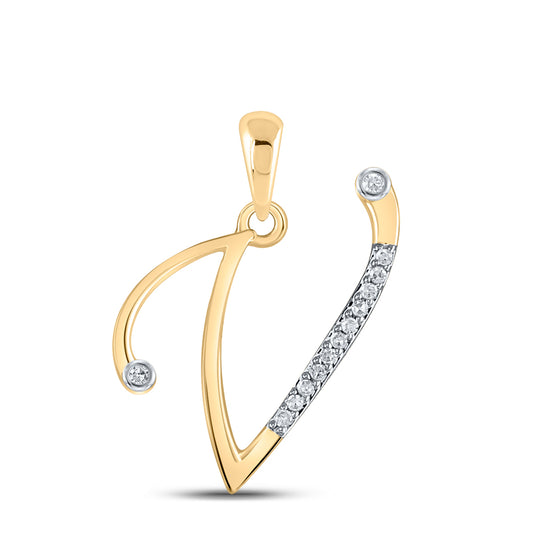 0.05 Ctw Natural Diamond Designer Initial Letter V Pendant in 10k Yellow Gold