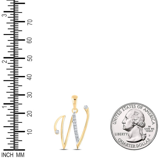 0.08 Ctw Natural Diamond Designer Initial Letter W Pendant in 10k Yellow Gold
